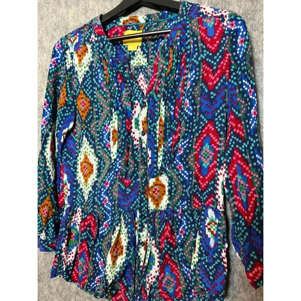 Anthropologie Maeve Topoxe Dropwaist Ikat Blouse Drawstring Waist | Women's 4